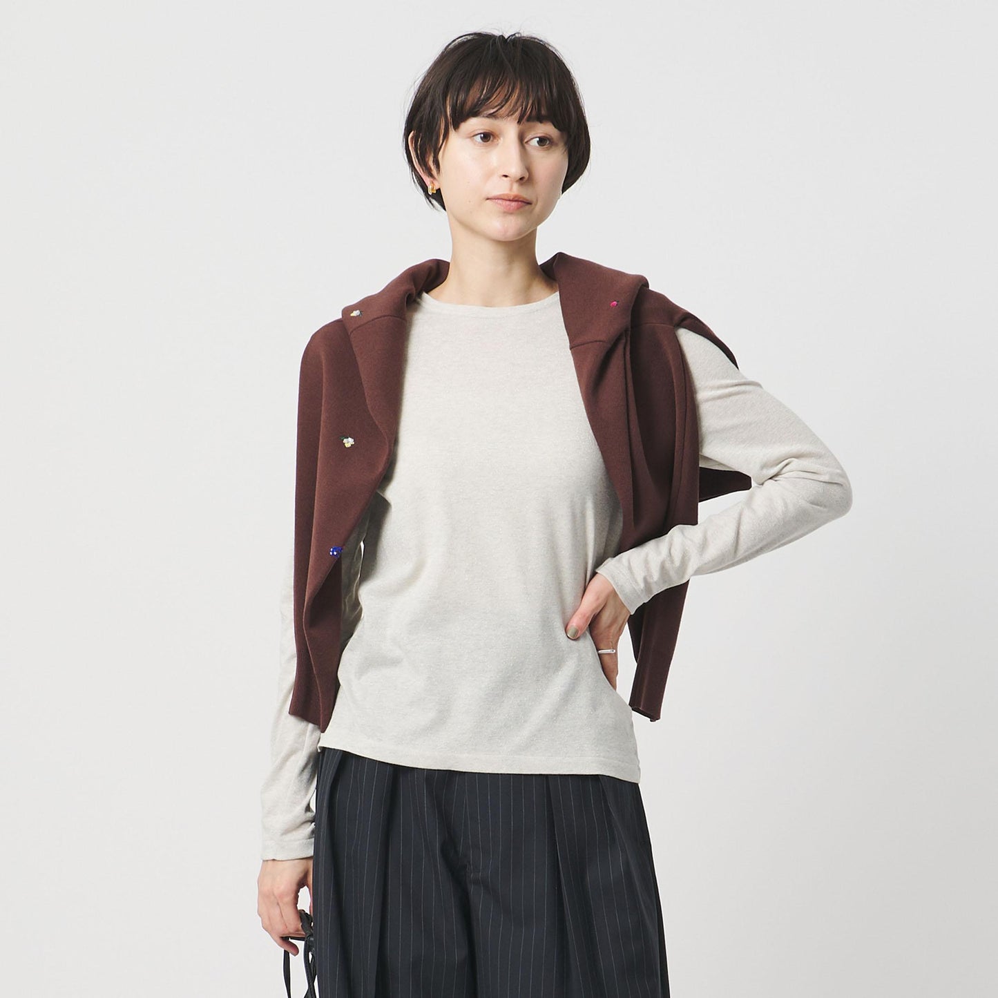 ラメ テンジク ロングスリーブ カットソー