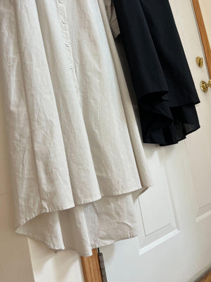 綿麻ロングワンピース（黒.オフホワイト）