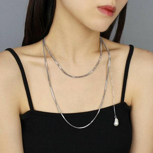 スネークチェーン淡水パールトップネックレス