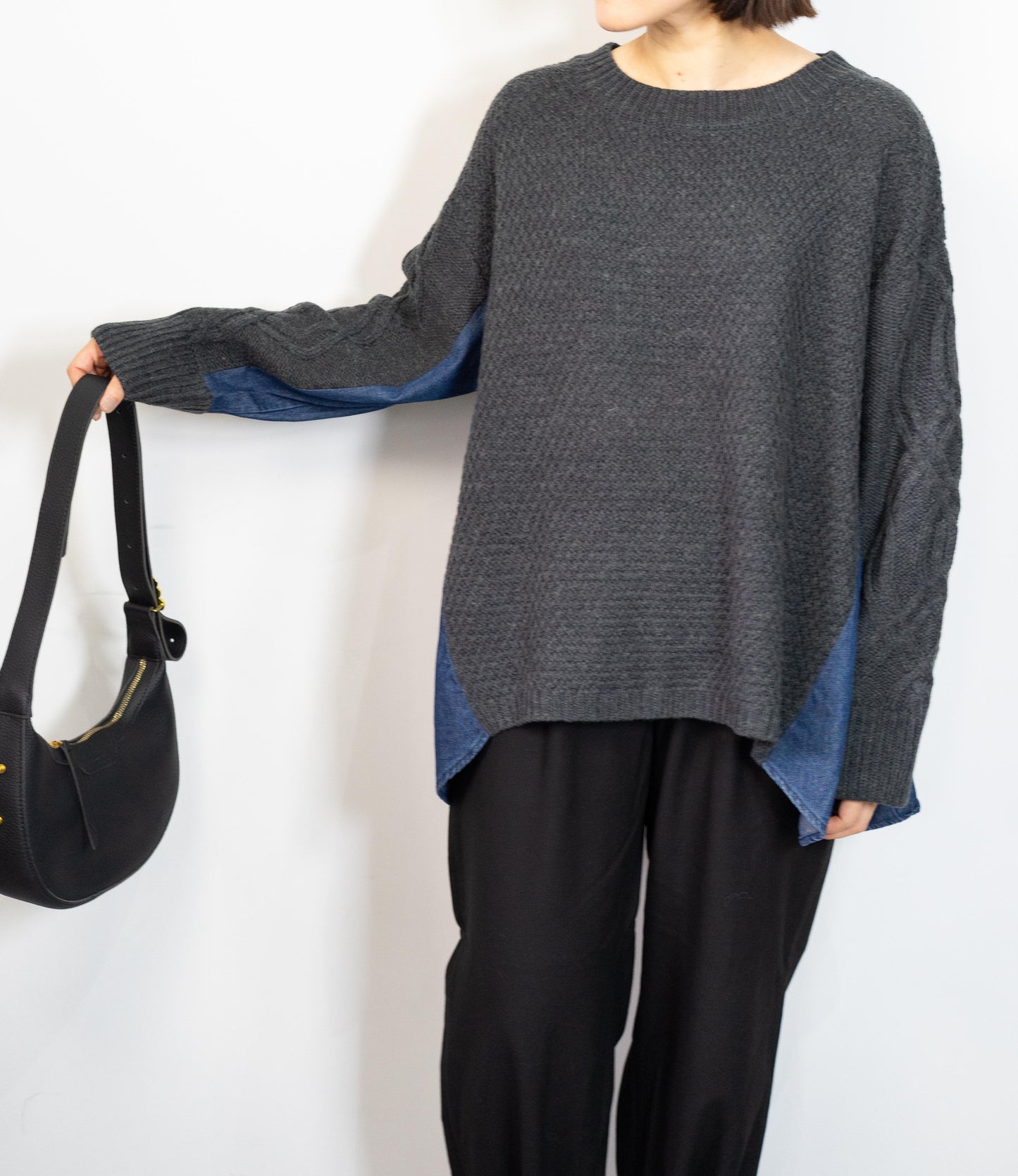 デニムドッキングケーブルニット