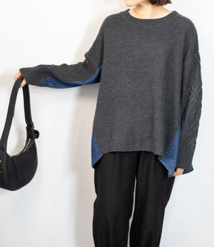 デニムドッキングケーブルニット