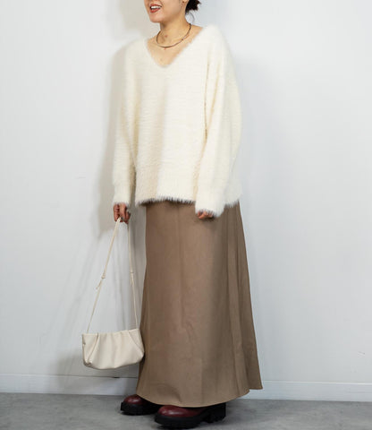 バックリボンVネックニット