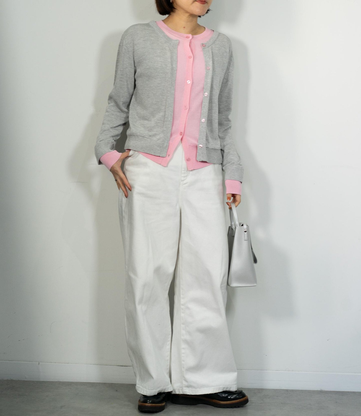 レイヤード風バイカラーカーディガン