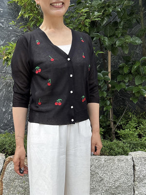 チェリー 刺繍ニットカーディガン