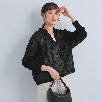 メッシュ スキッパー ニット プルオーバー -ウォッシャブル-