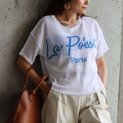 レタリングニット半袖Tシャツ