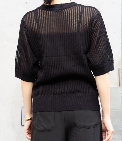 透かし柄編み5分袖ニット