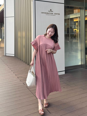 フリルシャーリング切り替えワンピース