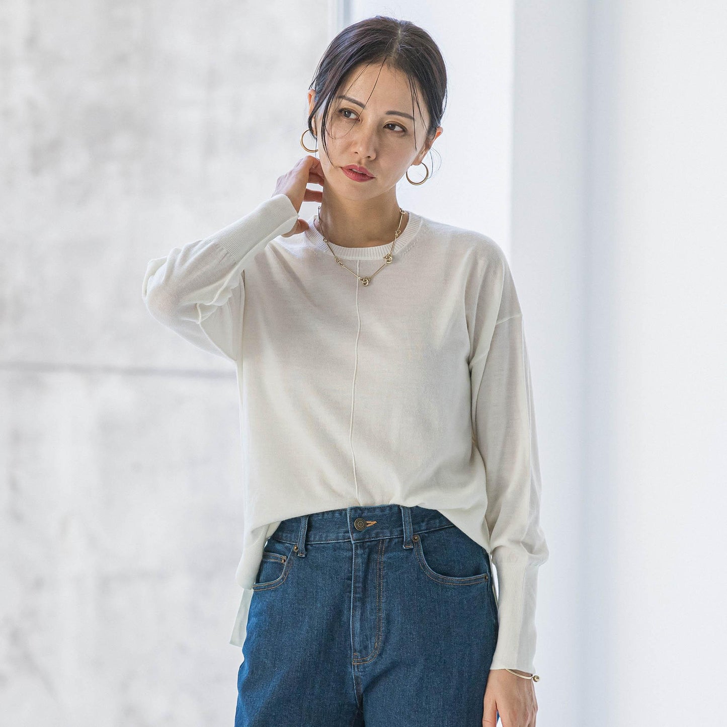 【WEB限定】ベーシックウールクルーネックニット≪洗える≫