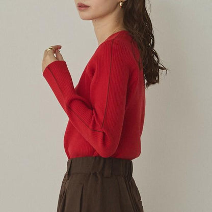 バイカラースリムニットプルオーバー