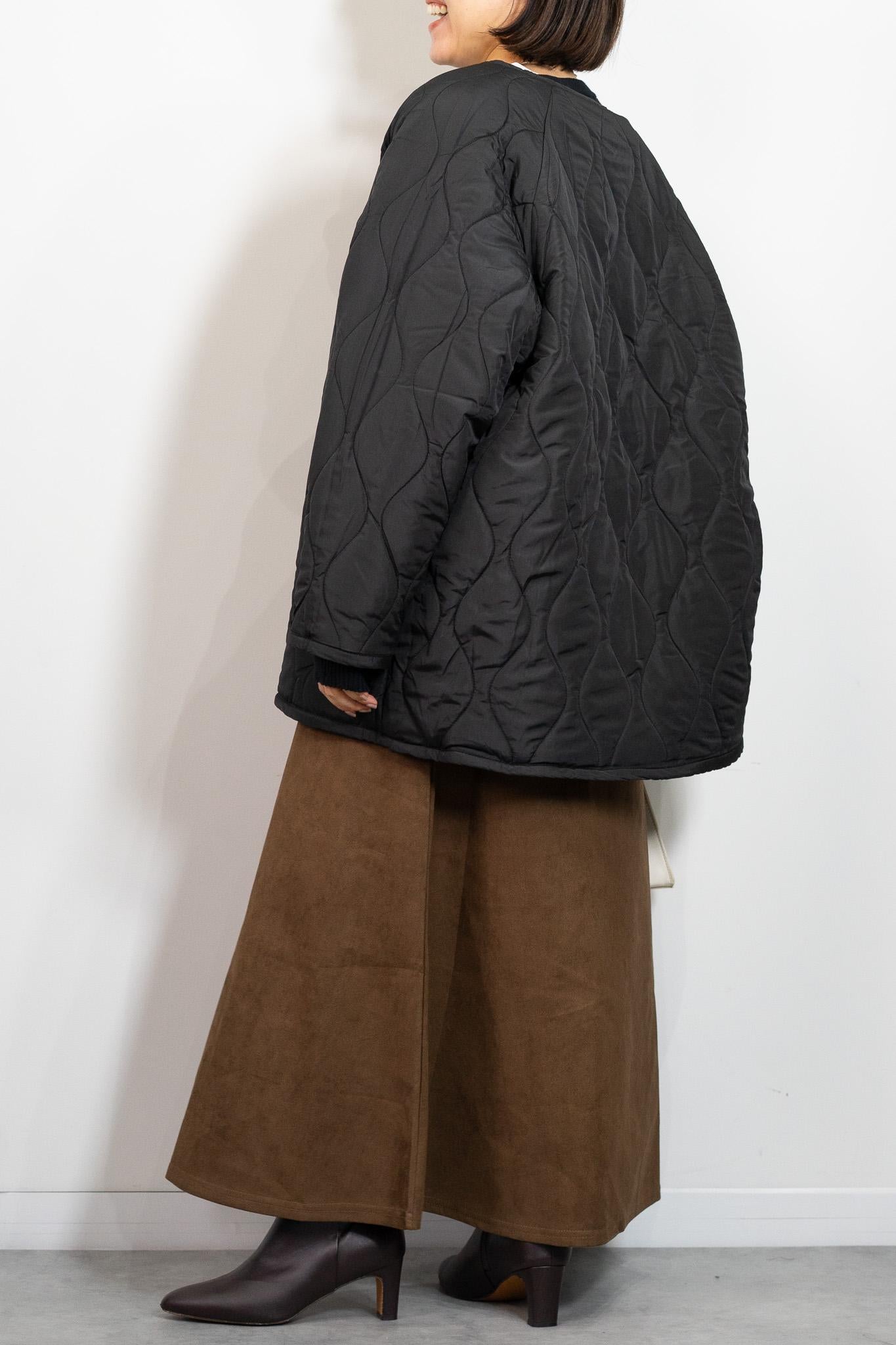 リバーシブルボアキルティングノーカラーアウター