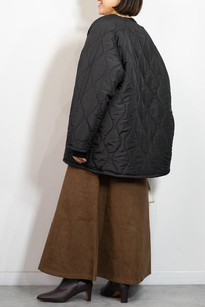 リバーシブルボアキルティングノーカラーアウター