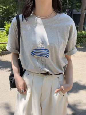 ドローイングプリントコットンTシャツ