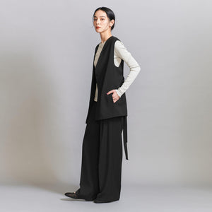【WEB限定 Wardrobe DAILY MINIMAL】ダブルクロス リボンベルトジレ -ウォッシャブル-