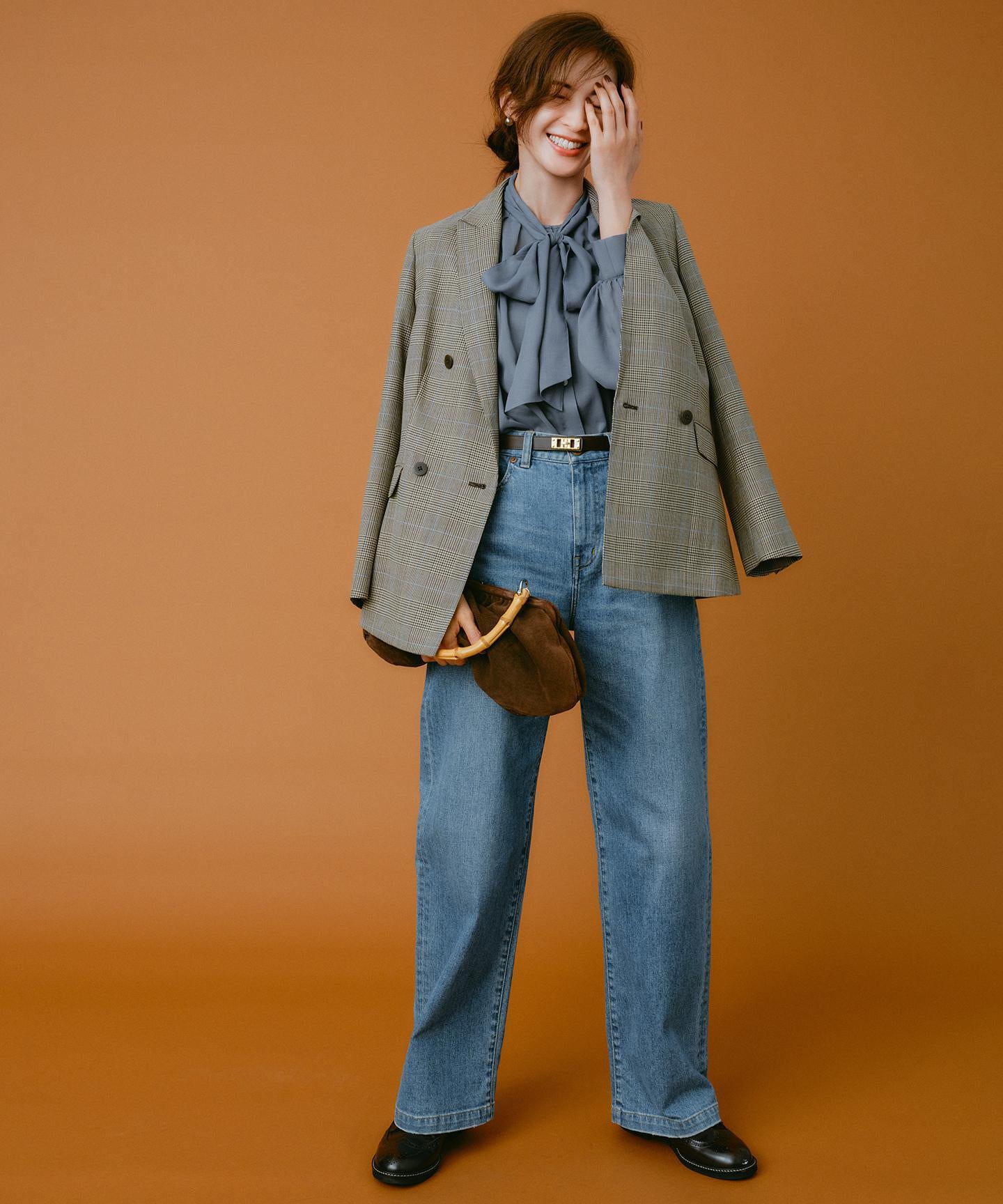 モナベールツイル チェック ダブル ジャケット