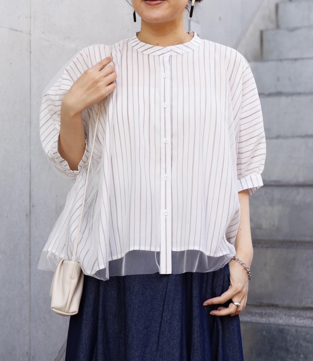 チュールレイヤードドレープブラウス