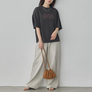 USAコットンアシンメトリーレタリングTシャツ