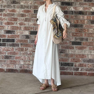 綿麻ロングワンピース（黒.オフホワイト）