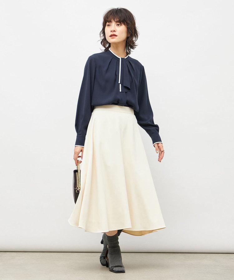 ウォッシャブルストレッチジョーゼットボウタイ風ブラウス