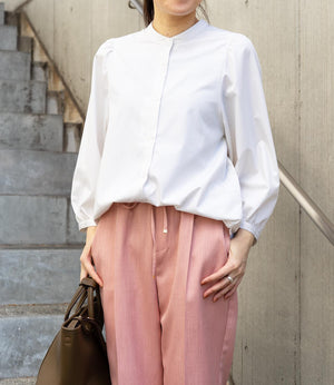 ストライプギャザースリーブブラウス