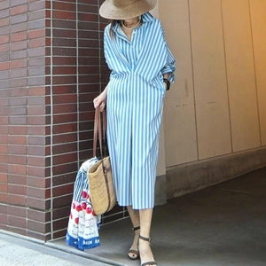 ストライプロングシャツワンピース