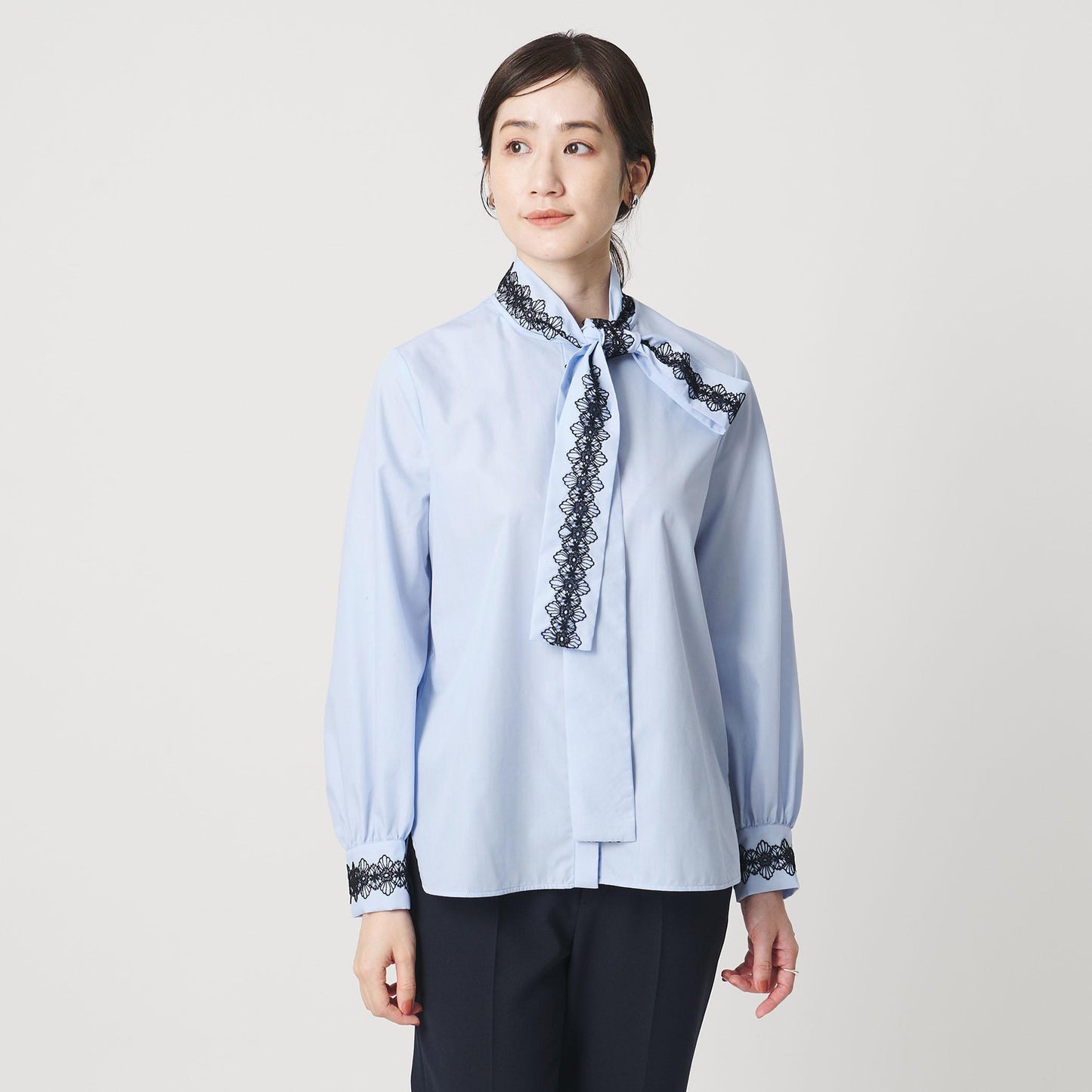 レース コンビ ボウタイ リボン ブラウス ‐ウォッシャブル‐
