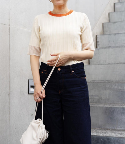 バイカラーシアースリーブスリムニット