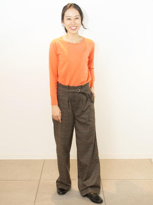 ワイドチェック柄ベルトパンツ