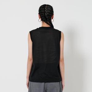 コットンナイロン クルーネック ノースリーブ Tシャツ