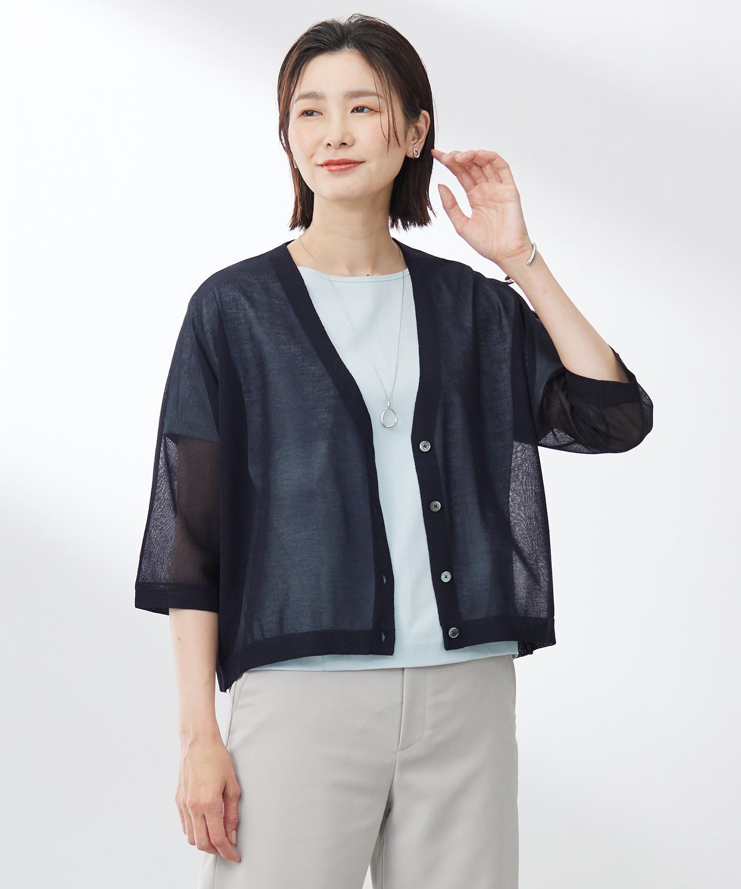 SHEER LIGHT KNIT Vネック カーディガン