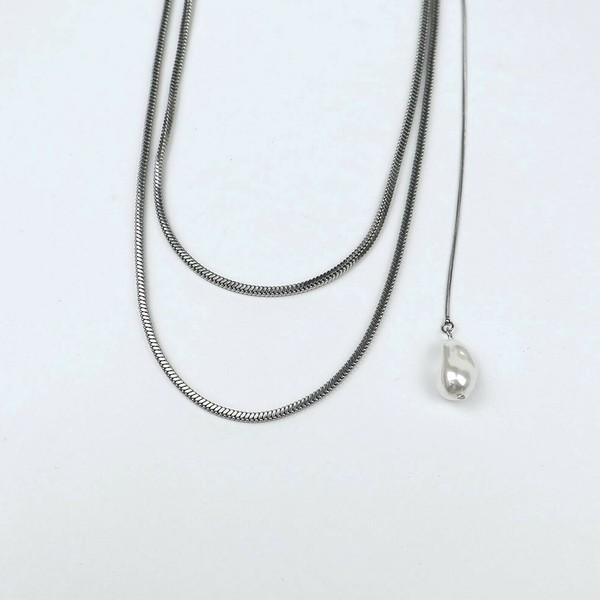 スネークチェーン淡水パールトップネックレス