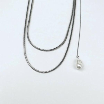 スネークチェーン淡水パールトップネックレス