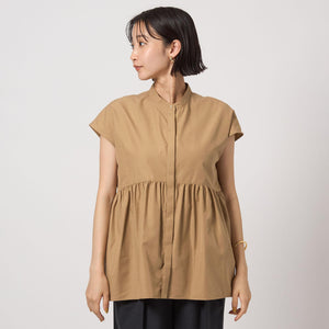 スタンドネック ペプラム フレンチスリーブ ブラウス