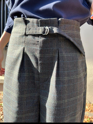 ワイドチェック柄ベルトパンツ