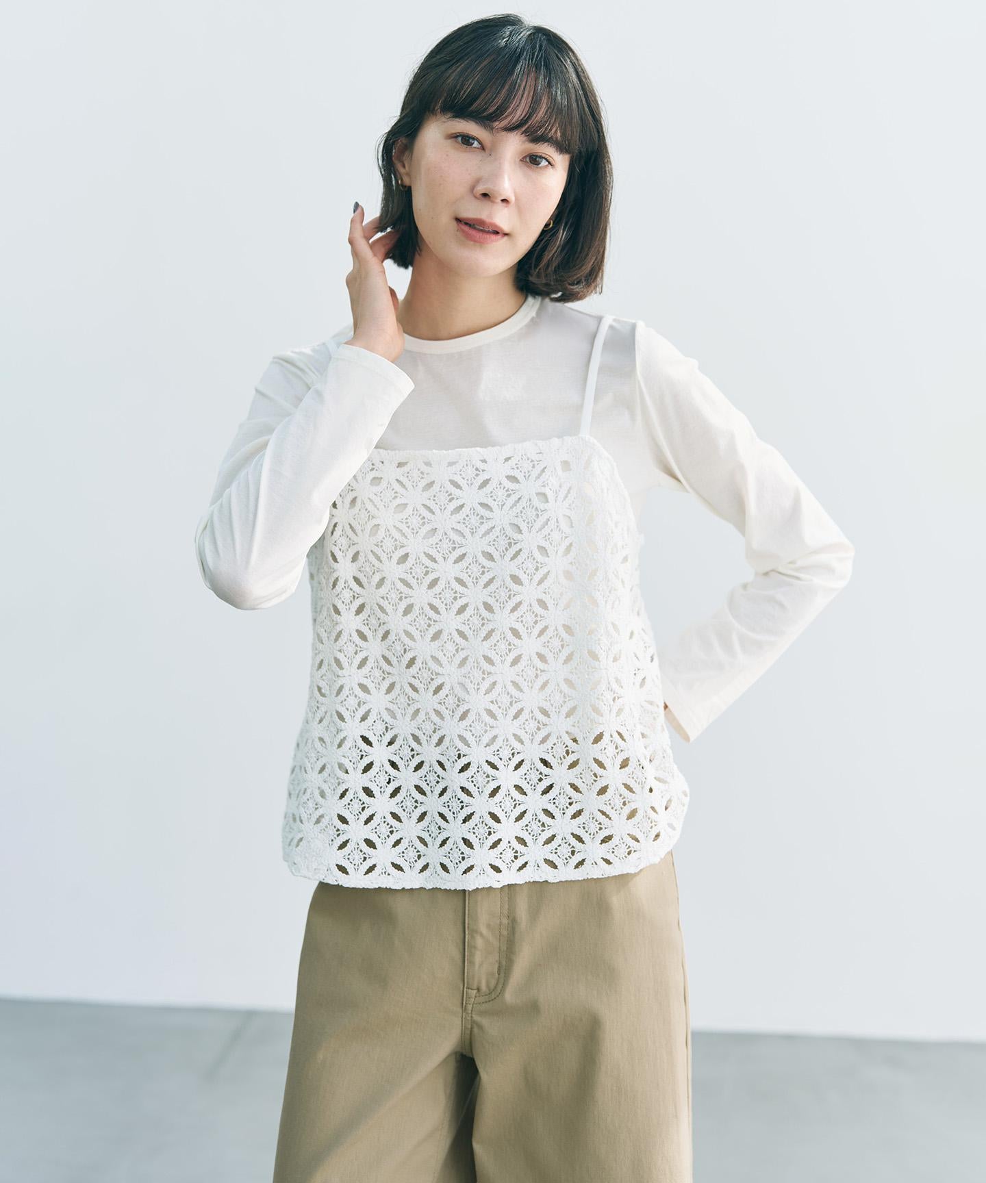 ラッセルレース キャミレイヤード Tシャツ