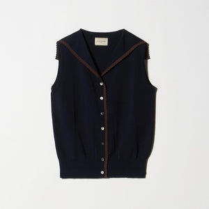 スカラップ セーラー ノースリーブ ニット ウォッシャブル