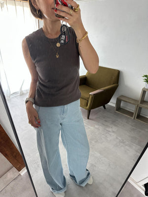 サイドシーム切り替えワイドデニム