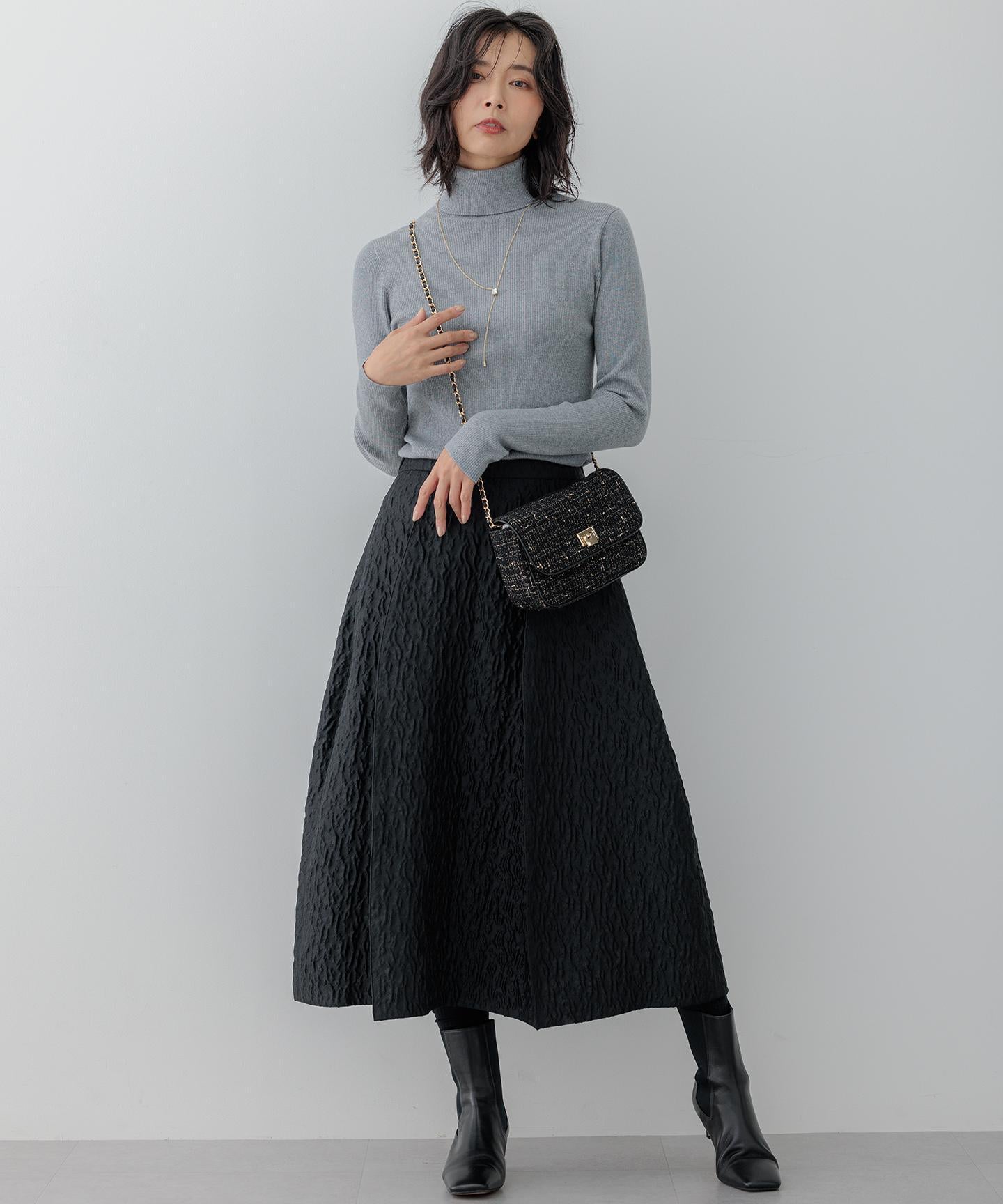 ウーステッドウール リブタートルネック ニット