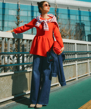 デニム ライン ワイドパンツ