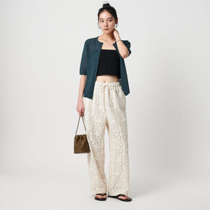 ウールナイロン クルーネックハーフスリーブカーディガン