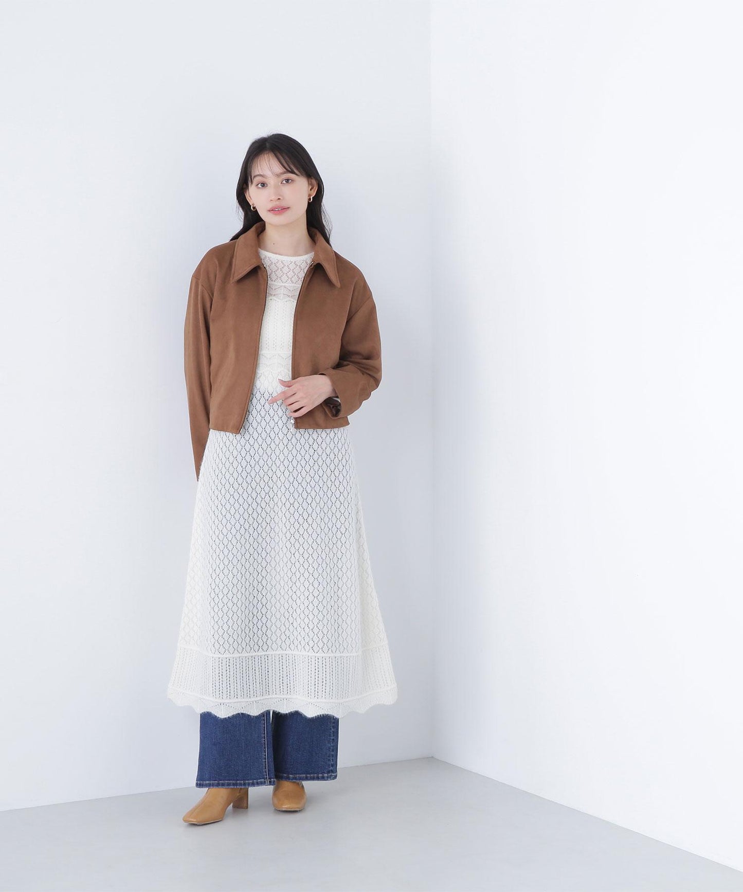 ステンカラーフェイクスエードブルゾン