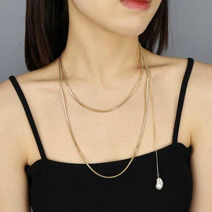 スネークチェーン淡水パールトップネックレス