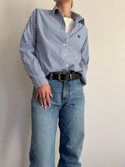 ハートロゴ刺繍ストライプシャツ