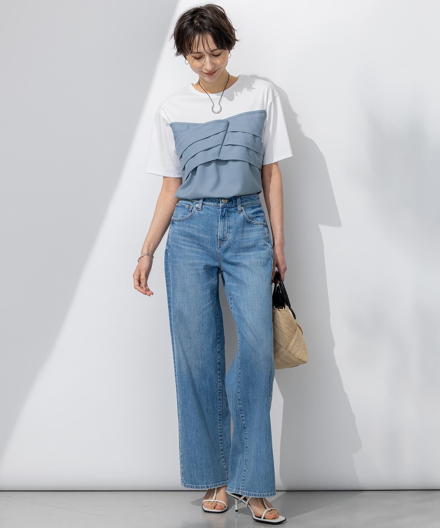 デニム ライン ワイドパンツ