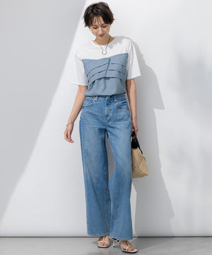 デニム ライン ワイドパンツ
