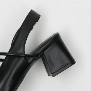 レザーライク オープントゥ バックストラップミュール