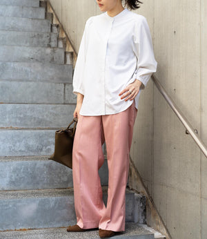 ストライプギャザースリーブブラウス