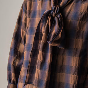 シアーオンブレチェックボウタイブラウス≪手洗い可能≫