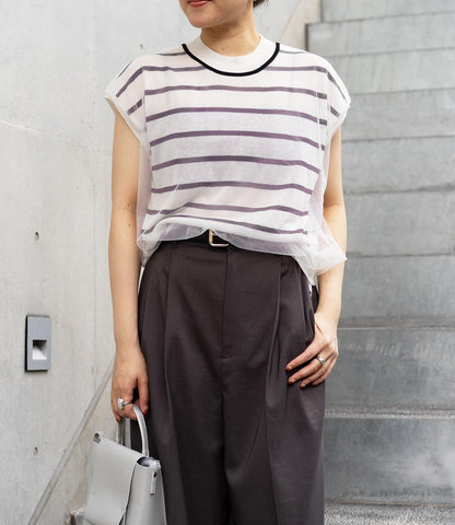 チュールレイヤードボーダーニット