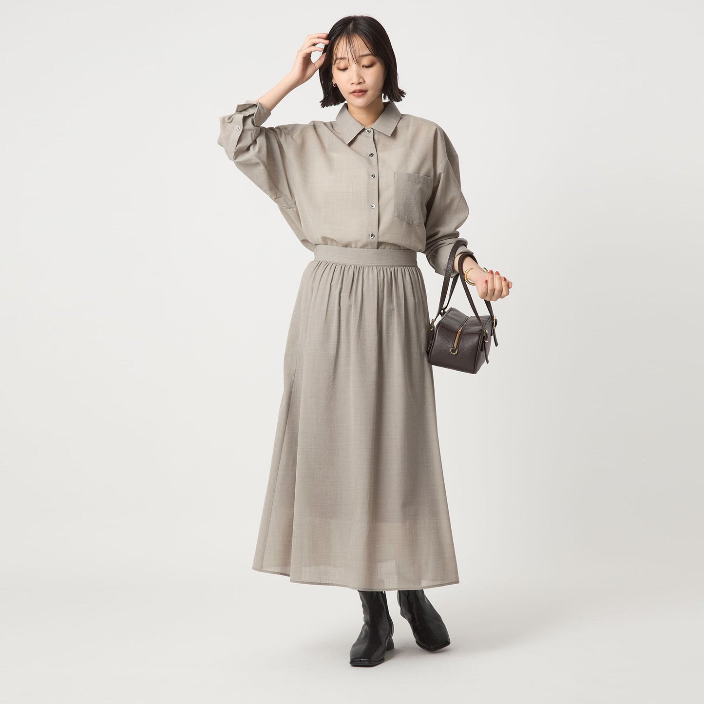 ［size SHORTあり］ウール混ボイル シャツ -ウォッシャブル-